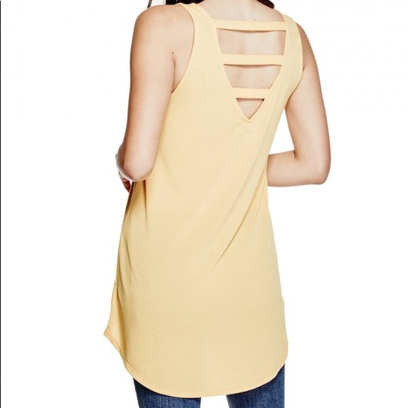 NWT - GUESS Colette Ladder Back Tunic Top- Mustard - Picture 2 of 7